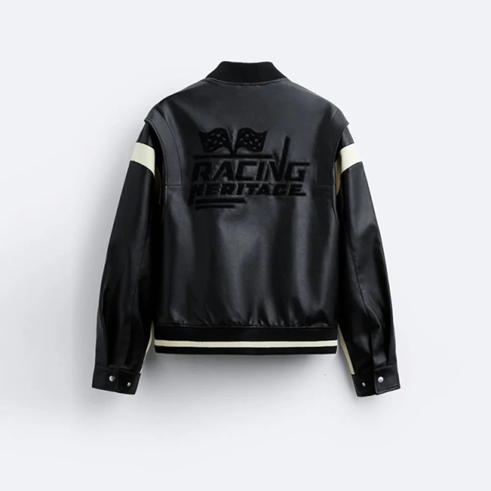Men's Autumn and Winter Fashion Selling Motorcycle Water Wash PU Color Matching Embroidery Vintage Leather Jacket Coat 240112