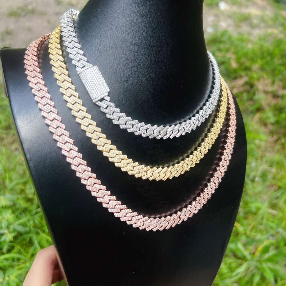10mm Personalized Wholesale Vvs Moissanite Diamond Hip Hop Jewelry Necklace Sterling Silver 925 Cuban Link Chain