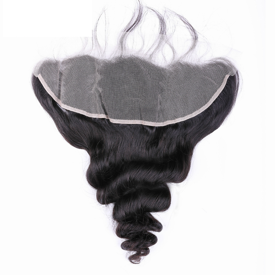Brazilian Loose Wave Human Virgin Hair 3 Bundles with 13x4 Transparent Lace Frontal Ear to Ear Full Head Natural Color