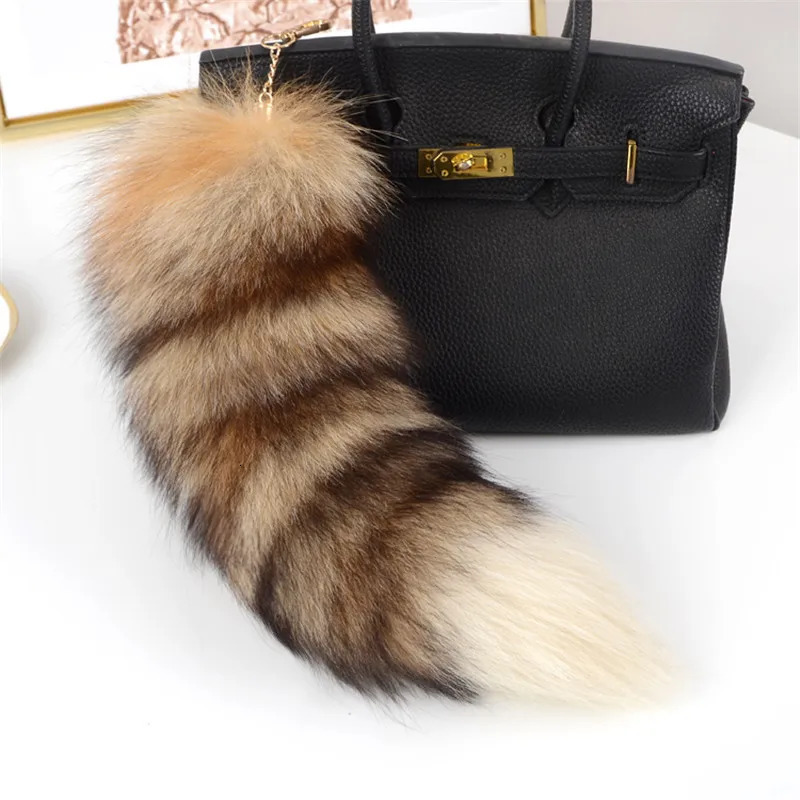 Fox Tail Pendants Keychain 40cm Fur Pom Key Chain Charm Bag Car Key Ring Gift Jewelry 240112