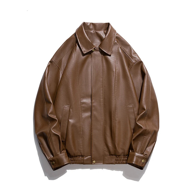 Black Red Faux Leather Jacket Coat Men Vintage Turn-down Collar Raglan Sleeve Motorcycle Clothing Fashion Oversize Outerwear 240112