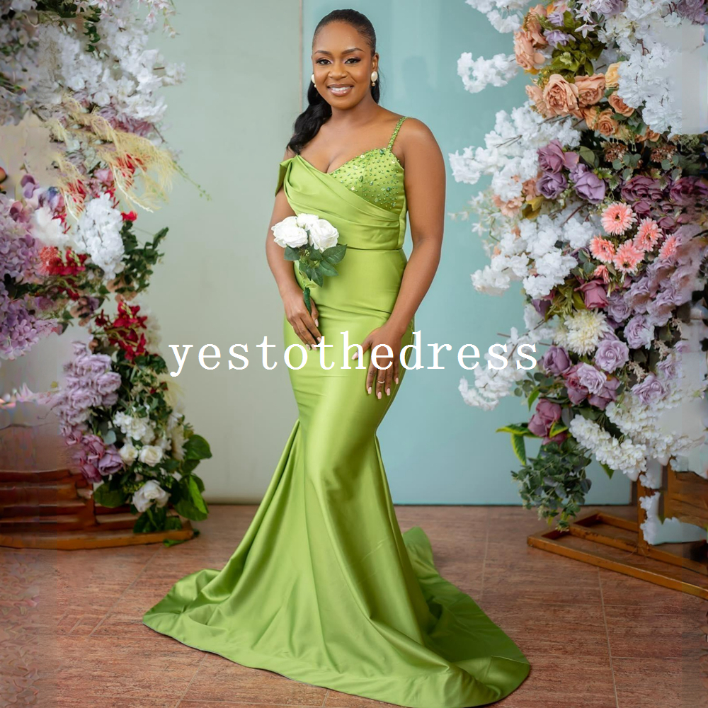 Budgreen Bridesmaid Dresses Mermaid One Shoulder Beaded V Neck Maid Of Honor Dresses Simple Style Elegant Wedding Guests Gowns BR020