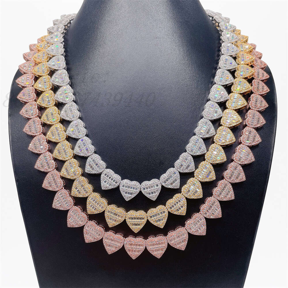 New Style Iced Out Heart Charms Choker Moissanite Diamond Heart Layer Cuban Link Diamond Luxury Chain Necklace Hip Hop Jewelry