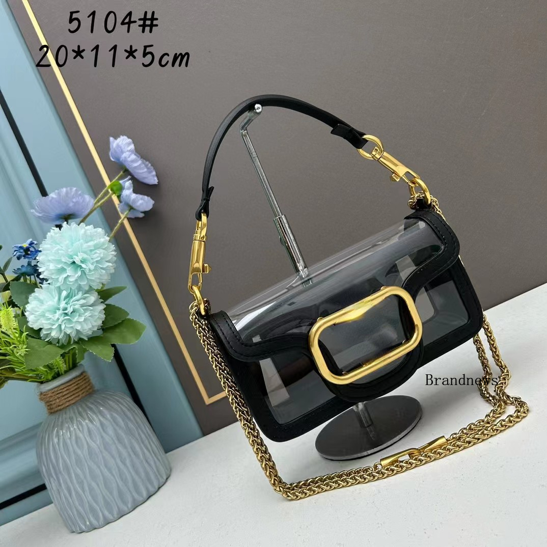 Summer Transparent Shoulder Real Leather Women's Designer Chain Totes Crossbody Bag Fashion Clear Patchwork Purses And Handbags Two Sizes 2579