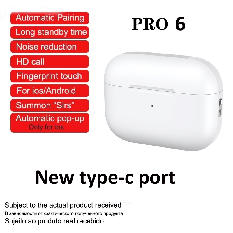 Wireless Earphones Headphones Pro6 Touch Earbuds In-Ear Sport Handsfree Headset With Charging Box for Mobile Smart Cell Bluetooth Headphone Accessorie