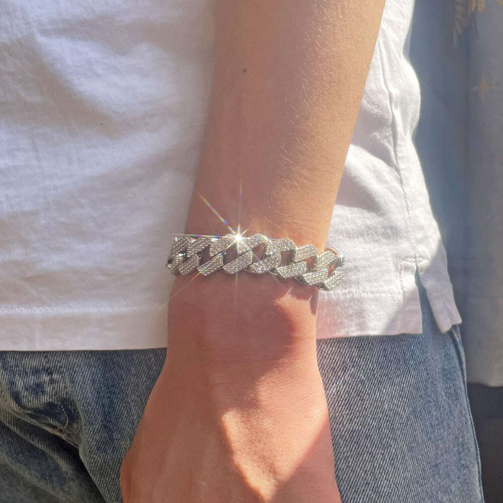 Fashion Design 15mm 18mm Wide 3rows Moissanite Diamond Silver Cuban Link Necklace/bracelet Chain for Rapper Hiphop Jewelry