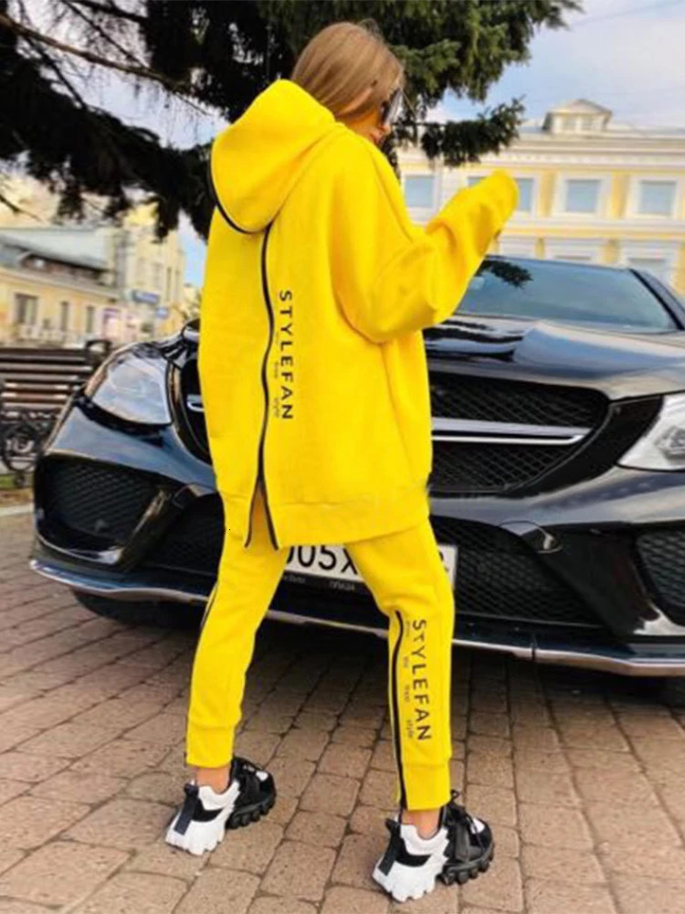 Basic Women Letter Sweatshirts 2 Piece Sets Tracksuit Fashion Suit Autumn Female Korea Trouser and Pullover Hooded Streetwear 240113