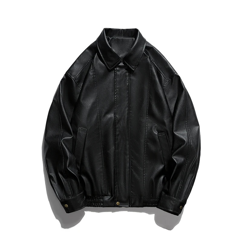 Black Red Faux Leather Jacket Coat Men Vintage Turn-down Collar Raglan Sleeve Motorcycle Clothing Fashion Oversize Outerwear 240112