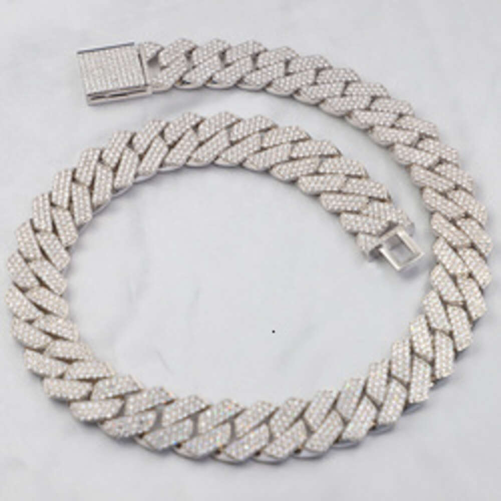 Fashion Design 15mm 18mm Wide 3rows Moissanite Diamond Silver Cuban Link Necklace/bracelet Chain for Rapper Hiphop Jewelry
