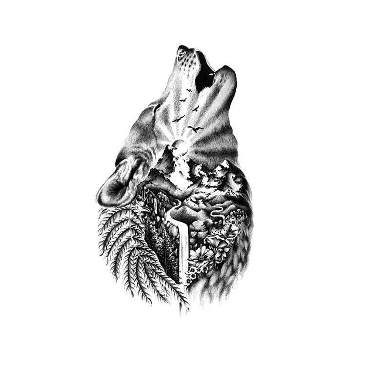 Tiger and wolf animal pattern flower arm half water transfer printing waterproof tattoo sticker simulation