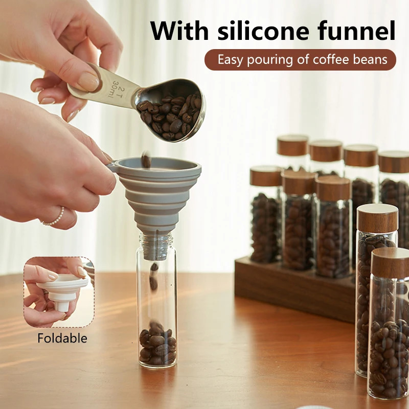 Coffee Beans Storage Container Display Rack Coffee Tea Tube Bottle Glass Espresso Coffee Storage Accessories Tool 22g 240113