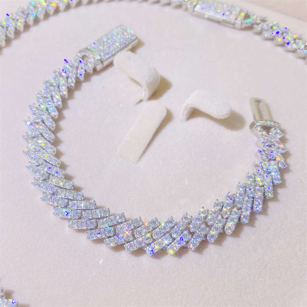 Custom Hip Hop Bling 925 Sterling Silver 13mm Moissanite Cuban Necklace Vvs Chain