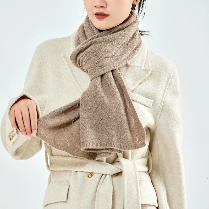 100% Wool Knitted Long Shalw For Women Winter Soft Warm Cashmere Like Pashmina Bandana Scarves Wraps Solid Korea Fashion Hijabs 240112