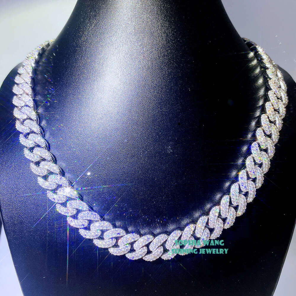 Iced Moissanite Pass Diamond Tester Necklace 15mm 2row Heavy Miami Cuban Link