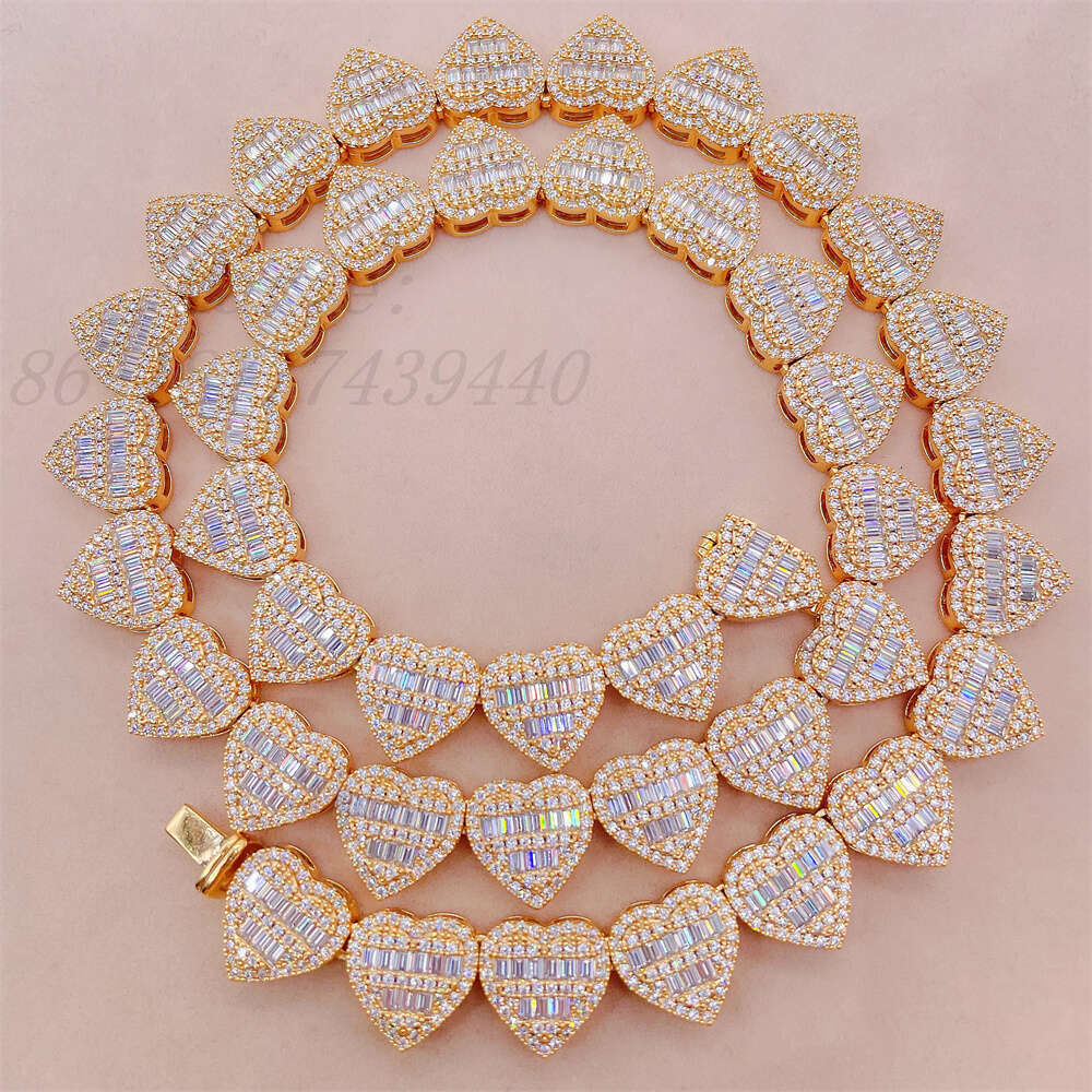 New Style Iced Out Heart Charms Choker Moissanite Diamond Heart Layer Cuban Link Diamond Luxury Chain Necklace Hip Hop Jewelry