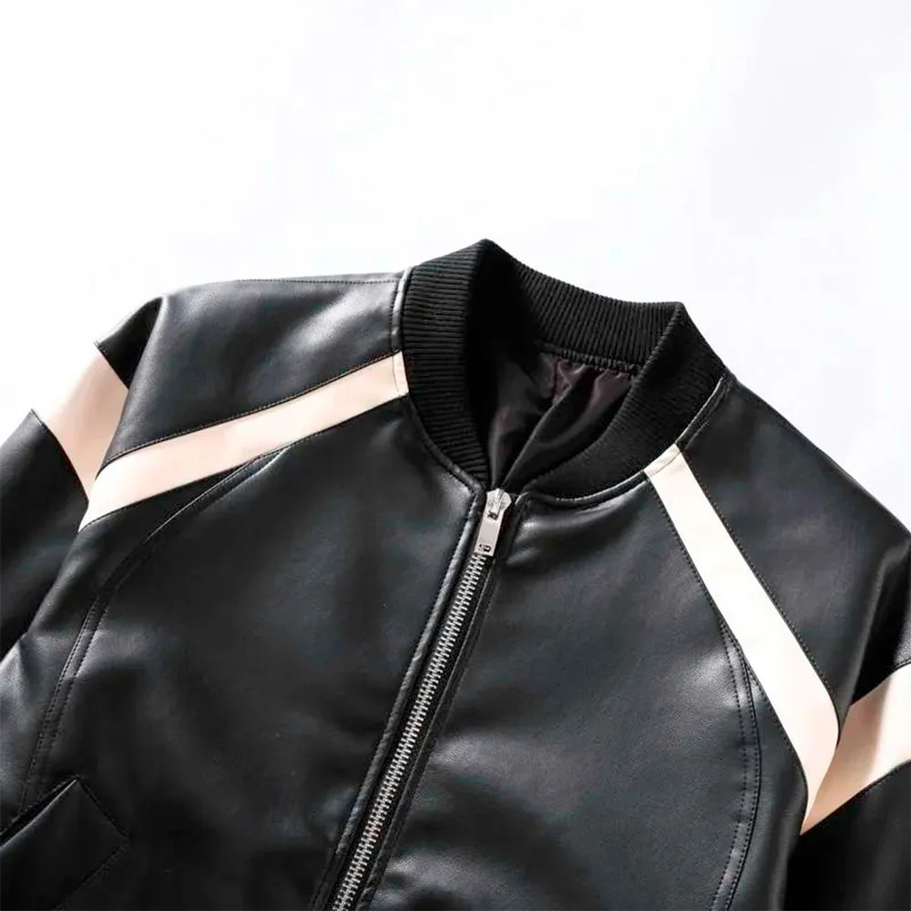 Men's Autumn and Winter Fashion Selling Motorcycle Water Wash PU Color Matching Embroidery Vintage Leather Jacket Coat 240112