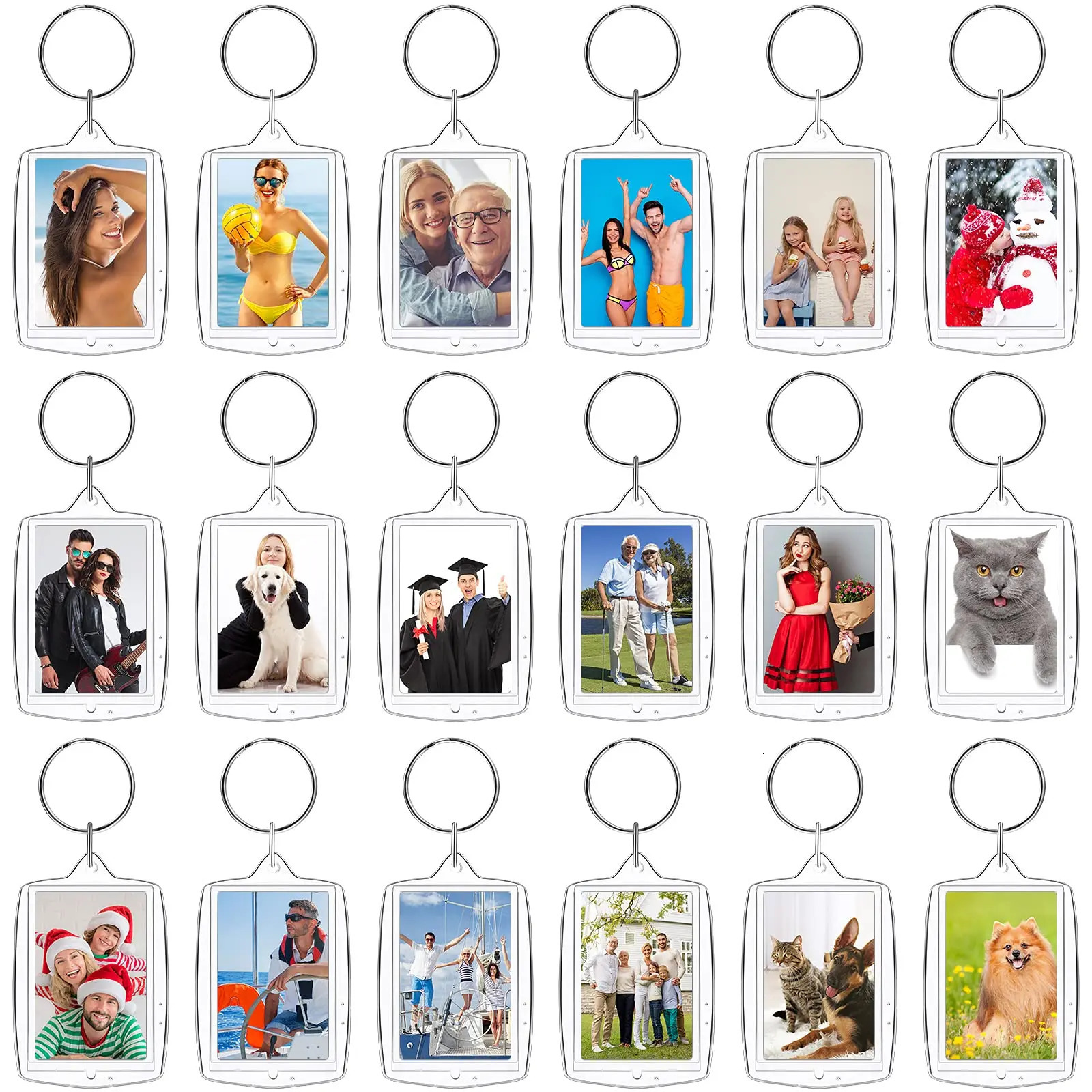 30pcs Rectangle Transparent Blank Clear Acrylic Insert Po Picture Frame Keyring Keychain DIY Split Ring Key Chain Gifts 240112