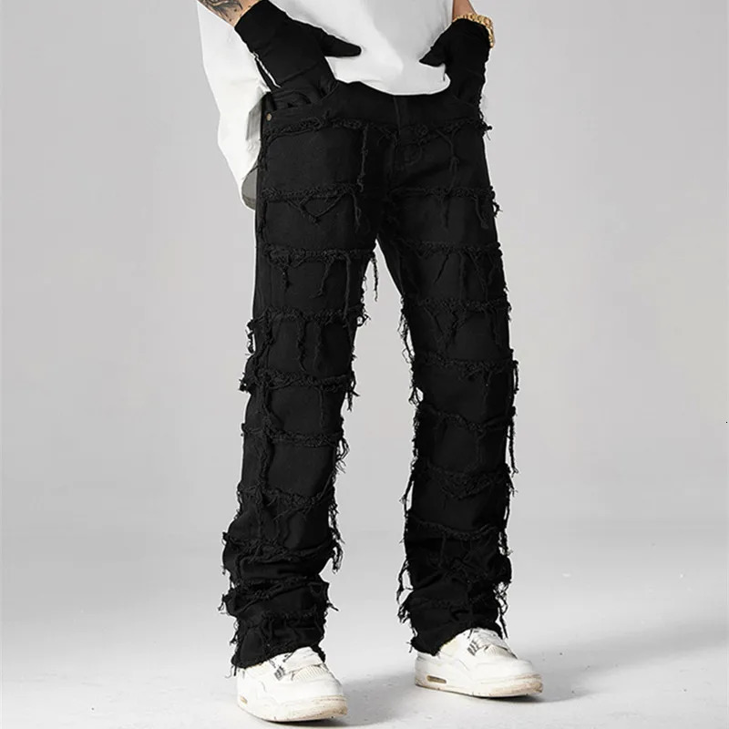 Punk Stacked White Straight Y2K Grunge Jeans Pants Men Fashion Hip Hop Kpop Women Cotton Old Long Trousers Ropa Hombre 240112