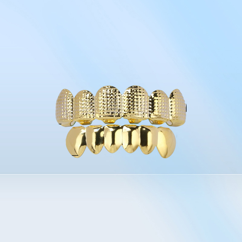 New 18K Real Gold Plated Punk Hip Hop Teeth Grillz Dental Mouth Fang Grills Up Bottom Tooth Cap Cosplay Party Rapper Jewelry Gifts3768235