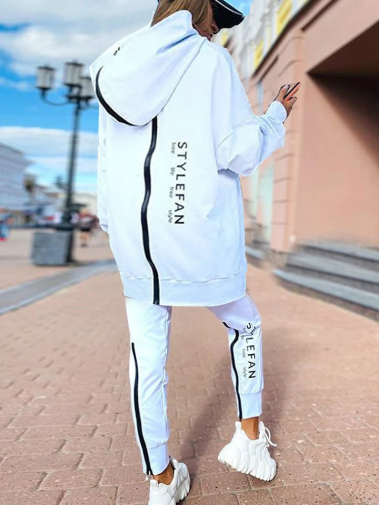 Basic Women Letter Sweatshirts 2 Piece Sets Tracksuit Fashion Suit Autumn Female Korea Trouser and Pullover Hooded Streetwear 240113