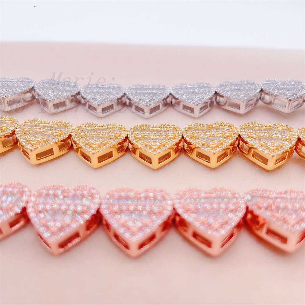 New Style Iced Out Heart Charms Choker Moissanite Diamond Heart Layer Cuban Link Diamond Luxury Chain Necklace Hip Hop Jewelry