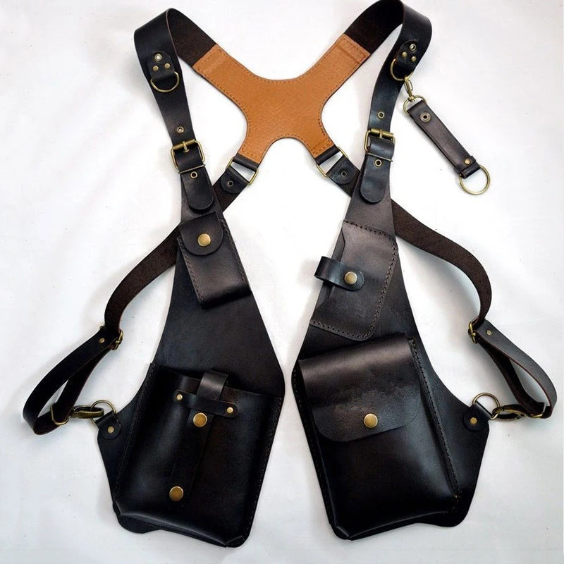 2 Colors Shoulder Harness Bag Case Wallet Underarm Steampunk for Bike Motorcycle Brown Adjustable Straps 240112