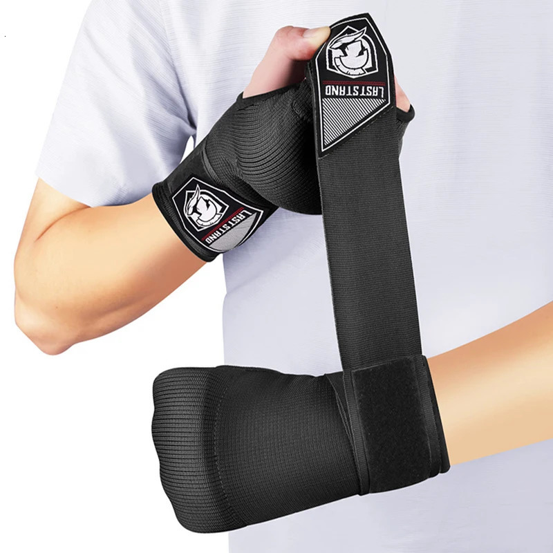 MMA Half-Finger Boxing Gloves Thickened Sponge Sanda Training Hand Wrap Inner Gloves With Long Wrist Strap Boxing Accessories 240112