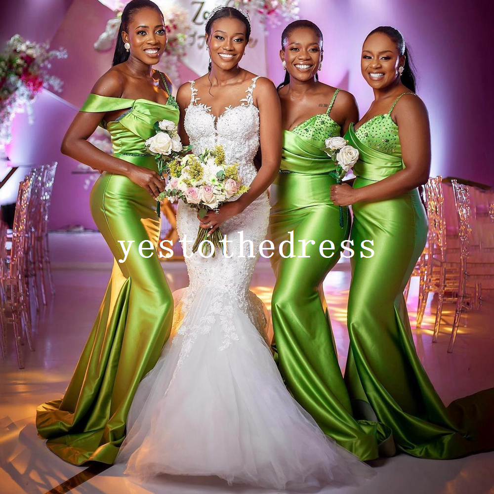 Budgreen Bridesmaid Dresses Mermaid One Shoulder Beaded V Neck Maid Of Honor Dresses Simple Style Elegant Wedding Guests Gowns BR020