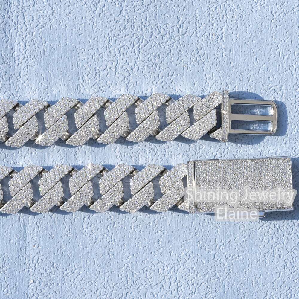 Hand Setting 15mm Width Three Rows Vvs Moissanite Silver 925 Womens Necklaces 2023 Necklace Gold Plated Cuban Chain