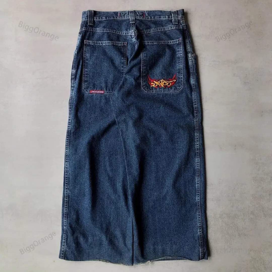 Loose Jeans JNCO Hip Hop Rock Embroidery Pattern Men Women Fashion Streetwear Retro Harajuku High Waist Wide Leg 240113
