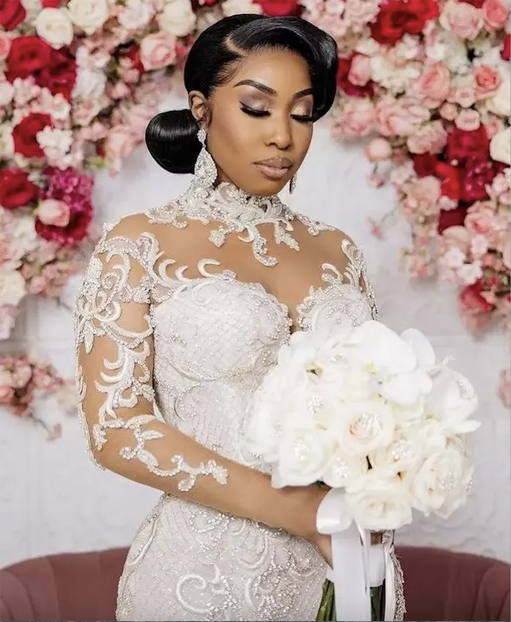 New Year's Modest Mermaid Wedding Dresses Long Sleeves Bridal Gown Beaded Crystals High Neck Lace Applique Sweep Train Custom Made African Plus S