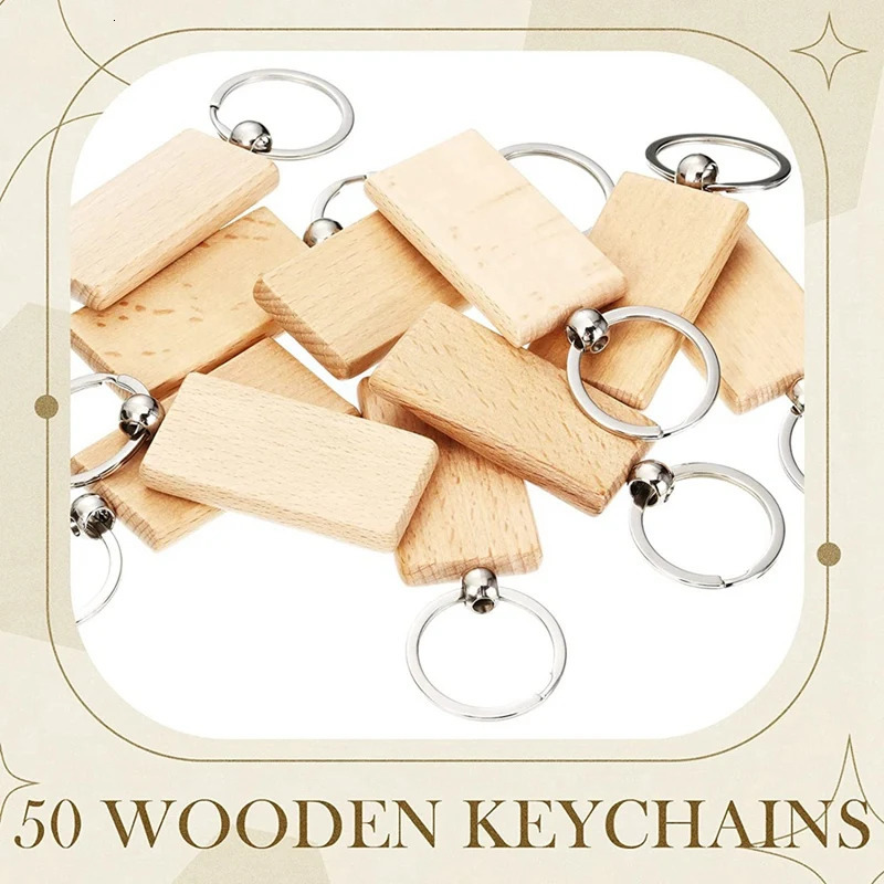 50 Pieces Blank Wooden Key Tag Key Engraving Blanks Unfinished Wood Keychain Key Ring Key Tags For DIY Crafts 240112