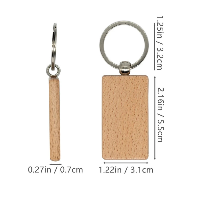 100Pcs Blank Rectangle Wooden Key Chain Diy Wood Keychains Key Tags Can Engrave Diy Gifts 240112