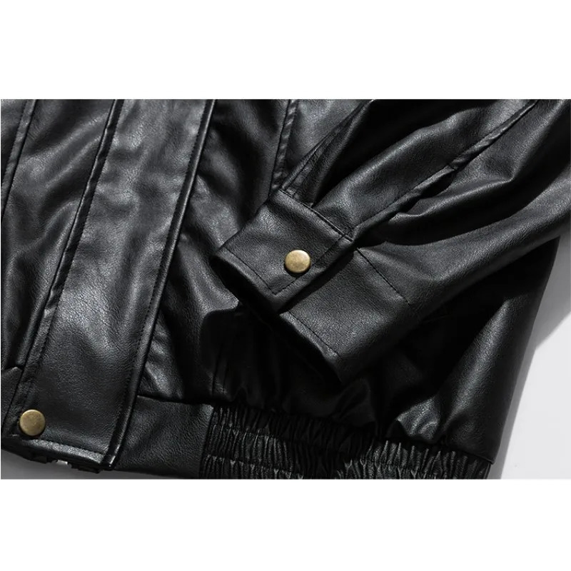 Black Red Faux Leather Jacket Coat Men Vintage Turn-down Collar Raglan Sleeve Motorcycle Clothing Fashion Oversize Outerwear 240112