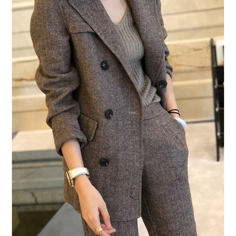 Women Woolen Blazer and Pantsuits Chic Elegant Korean Fashion Trousers Outfits Autumn Female Suit Jacket 2 Piece y240112