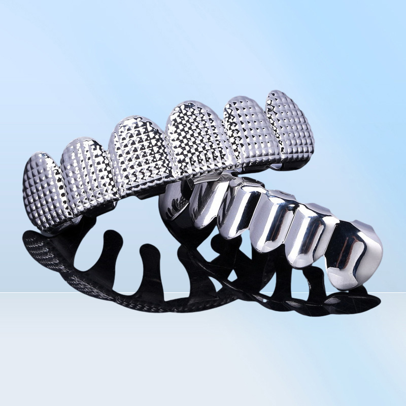 New 18K Real Gold Plated Punk Hip Hop Teeth Grillz Dental Mouth Fang Grills Up Bottom Tooth Cap Cosplay Party Rapper Jewelry Gifts3768235