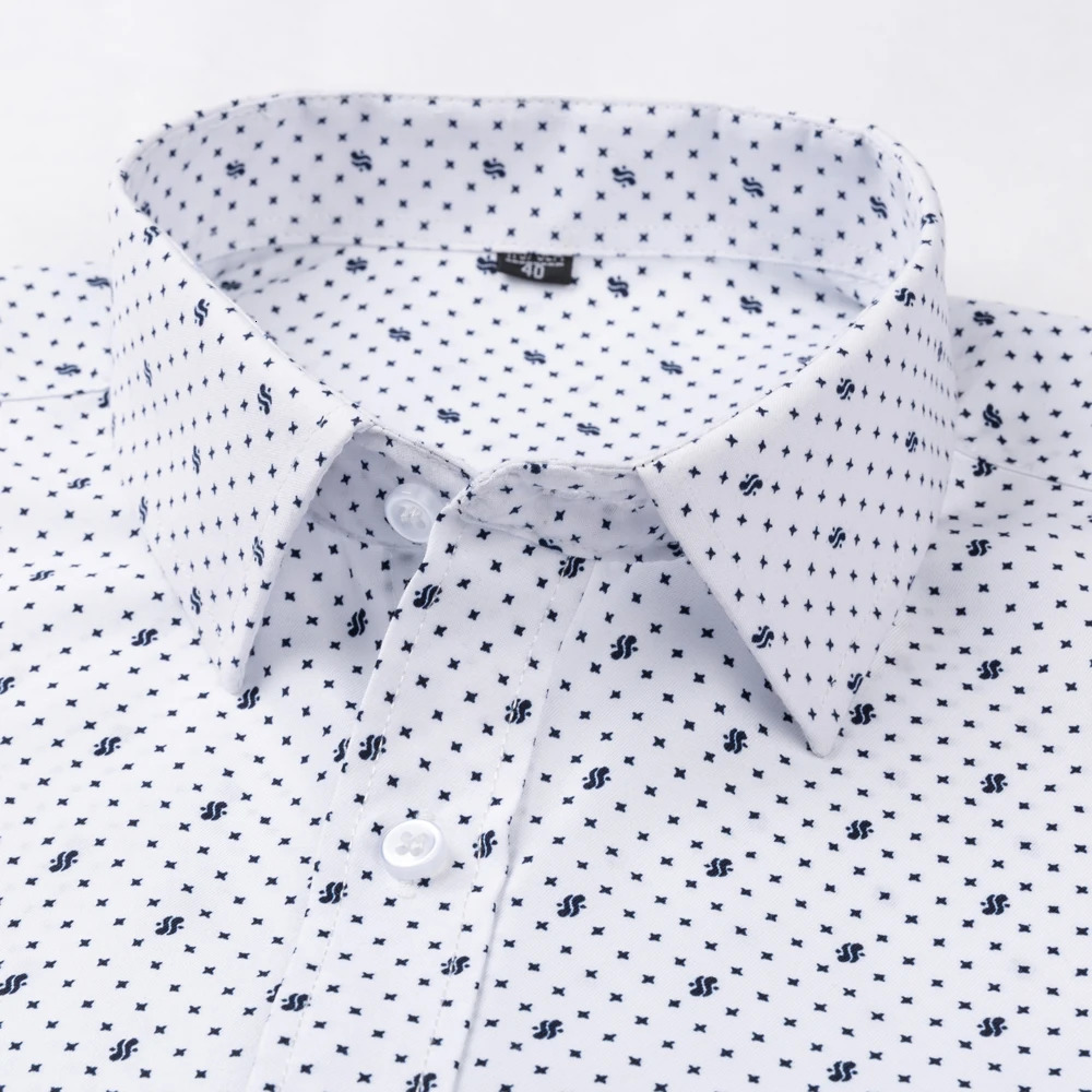 Men's Classic Long Sleeve Print/striped Basic Dress Shirts Single Patch Pocket 65% Cotton Business Standard-fit Office Shirt 240112