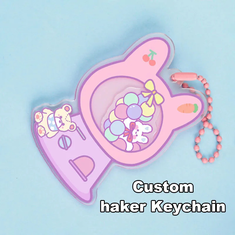Custom Anime Acrylic Clear Shaker Keychain Customized Cartoon Keyring Personalized Po Key Chain Hologram Keychains 240112