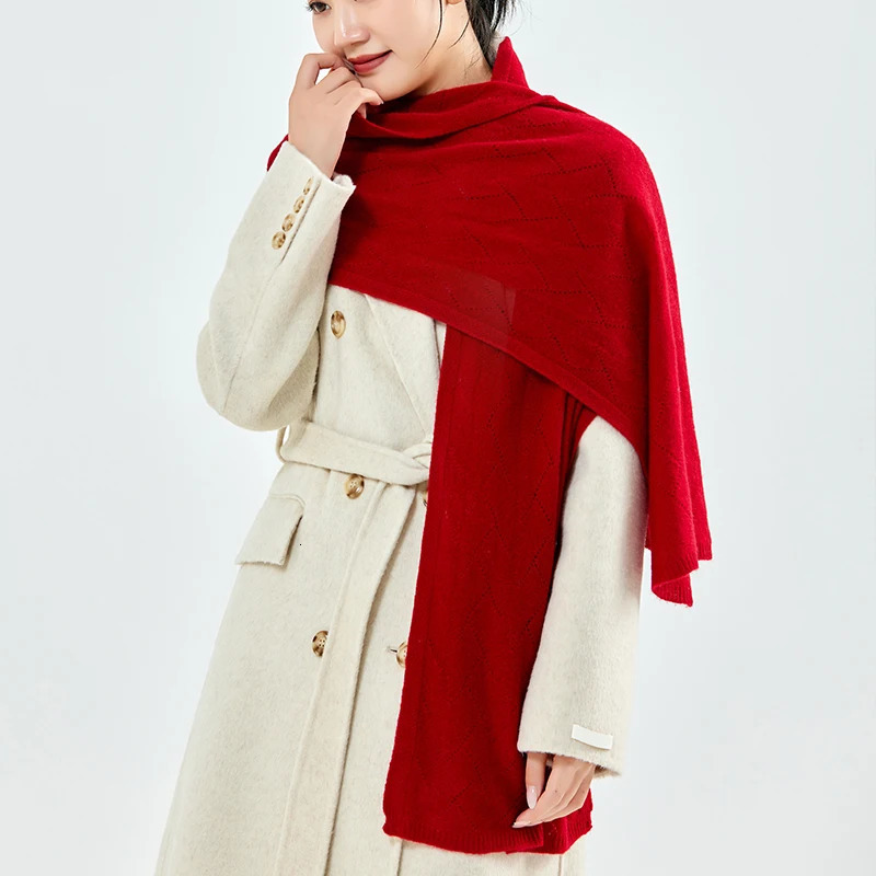 100% Wool Knitted Long Shalw For Women Winter Soft Warm Cashmere Like Pashmina Bandana Scarves Wraps Solid Korea Fashion Hijabs 240112