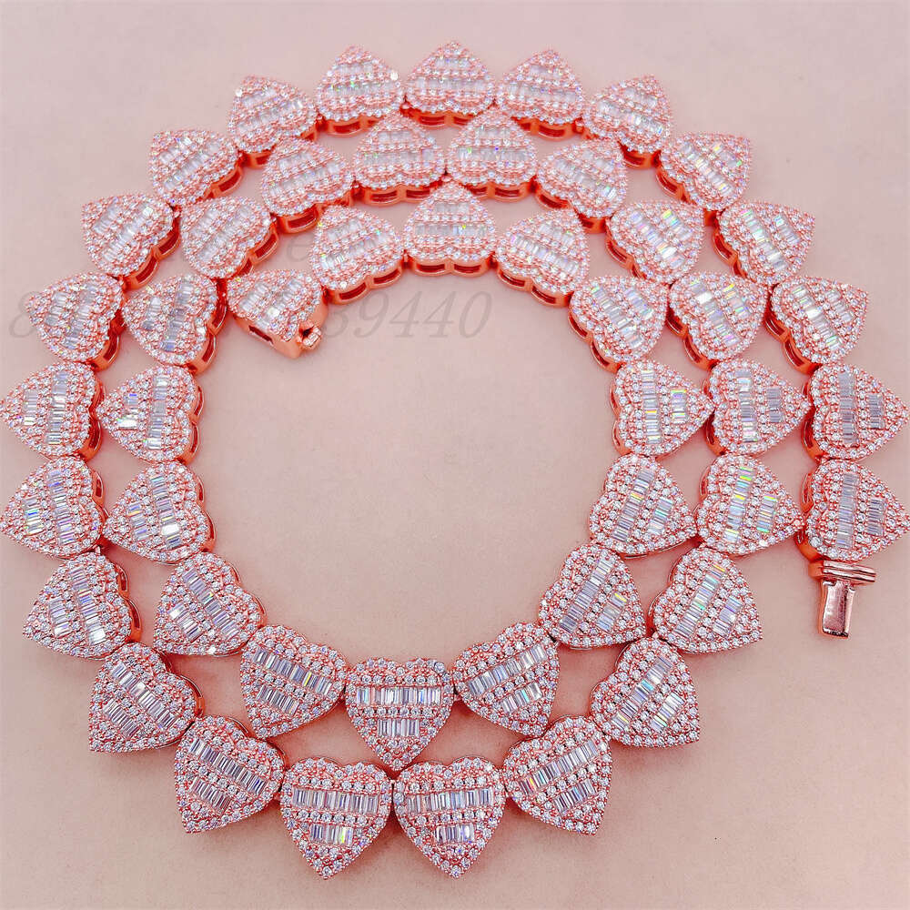 New Style Iced Out Heart Charms Choker Moissanite Diamond Heart Layer Cuban Link Diamond Luxury Chain Necklace Hip Hop Jewelry