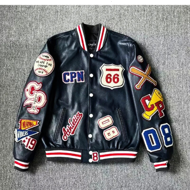 Bomber Leather Jacket Men Motorcycler Flocking Embroidery Loose Biker PU Baseball Jackets Mens Y2k High Street Racing Coat 240113