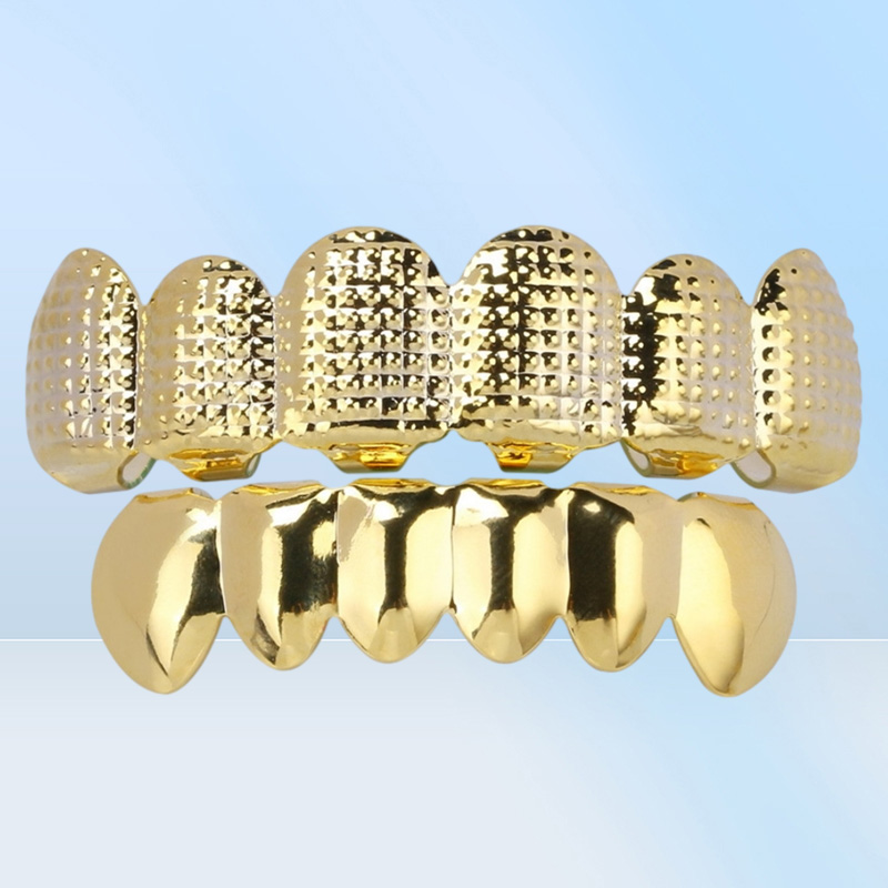 New 18K Real Gold Plated Punk Hip Hop Teeth Grillz Dental Mouth Fang Grills Up Bottom Tooth Cap Cosplay Party Rapper Jewelry Gifts3768235