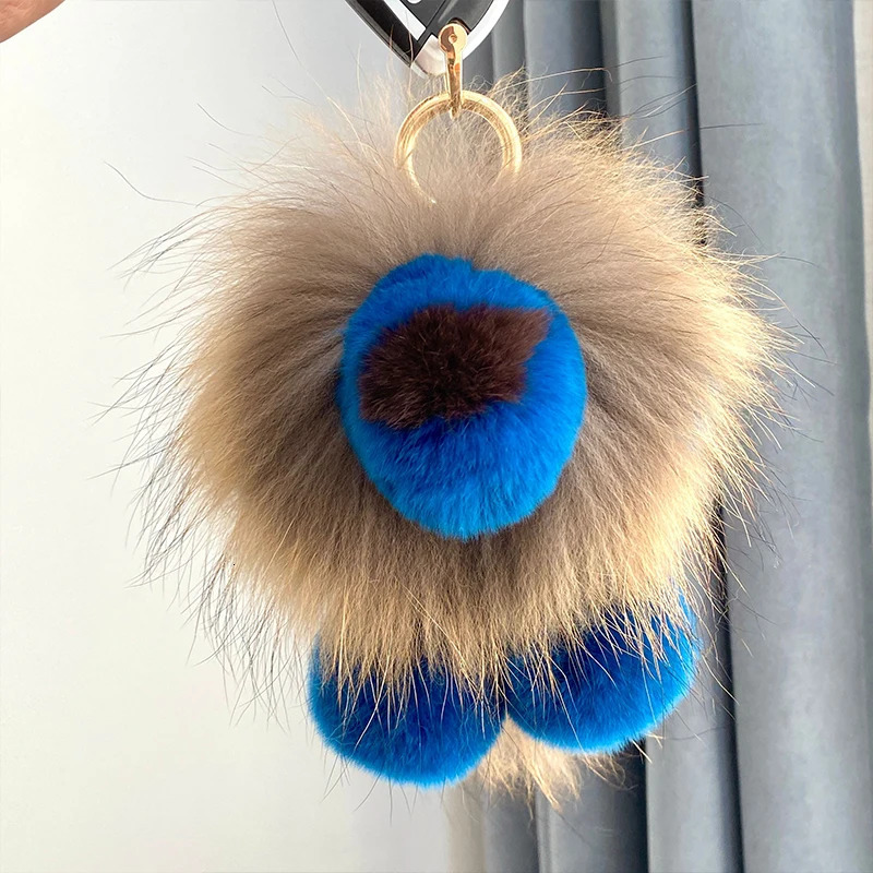Animal Plush Keychain, Fluffy Keychain: Real Rex Rabbit Fur Simba Lion Bag Charm, Car Key Ring Ornaments, Kids Birthday Gift TUES