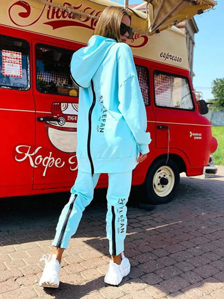 Basic Women Letter Sweatshirts 2 Piece Sets Tracksuit Fashion Suit Autumn Female Korea Trouser and Pullover Hooded Streetwear 240113
