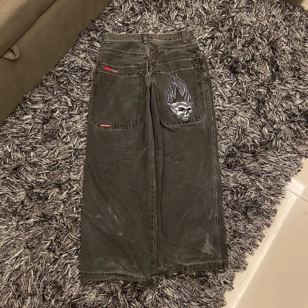 JNCO Jeans Y2K Mens Hip Hop Retro skeleton Graphic Baggy Black Pants Harajuku Gothic Punk Rock Wide Leg Trouser 240113