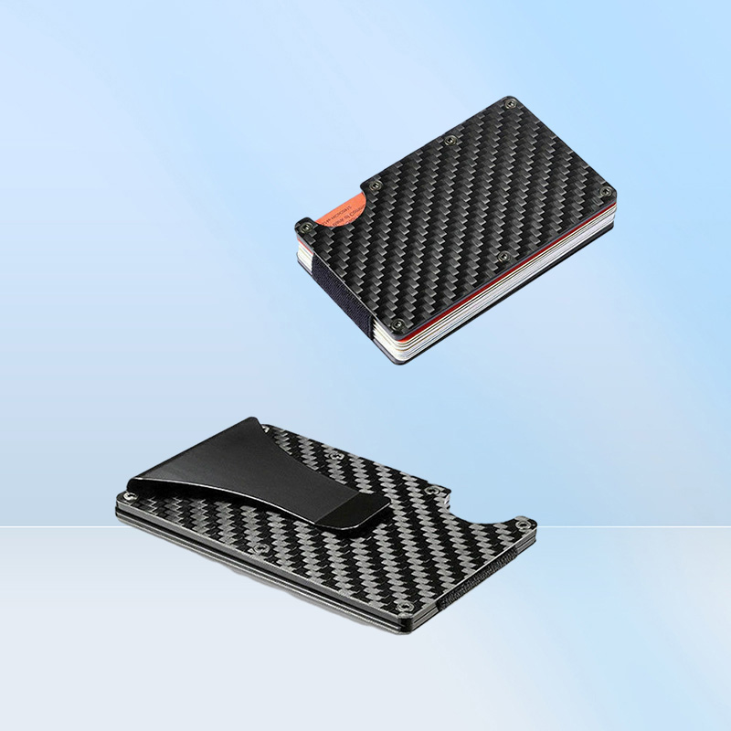 metal carbon fiber card holder Rfid men trifold mini wallet slim small thin minimal smart male wallet pocket cards purses money ba