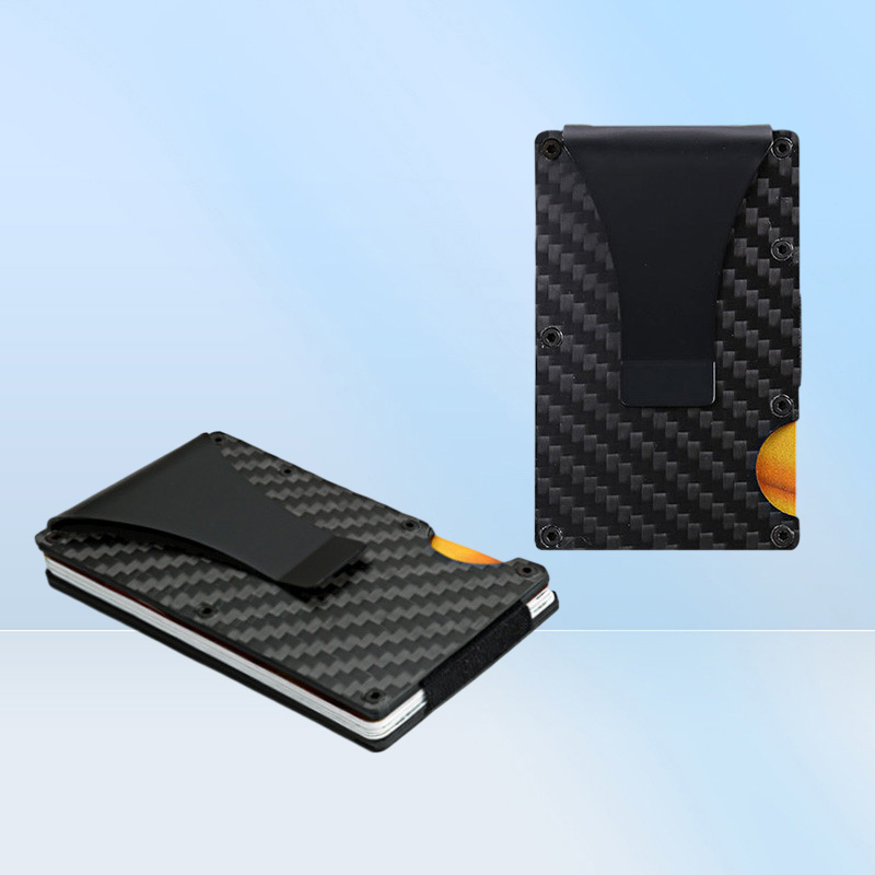 metal carbon fiber card holder Rfid men trifold mini wallet slim small thin minimal smart male wallet pocket cards purses money ba