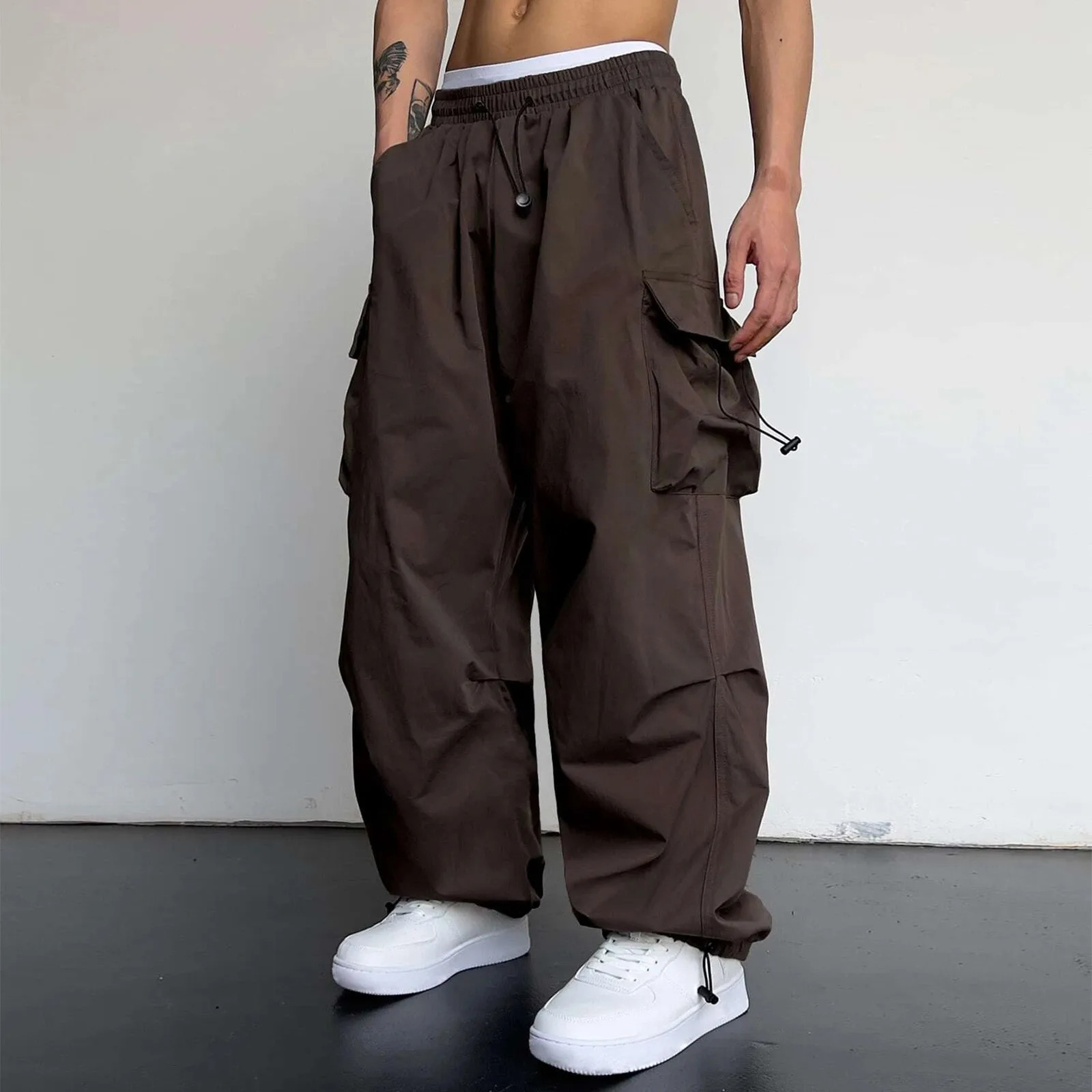 Harajuku Oversized Cargo Parachute Pants Men Streetwear Vintage Y2k Hip Hop Wide Leg Joggers Baggy Casual Sweatpants Techwear 240112