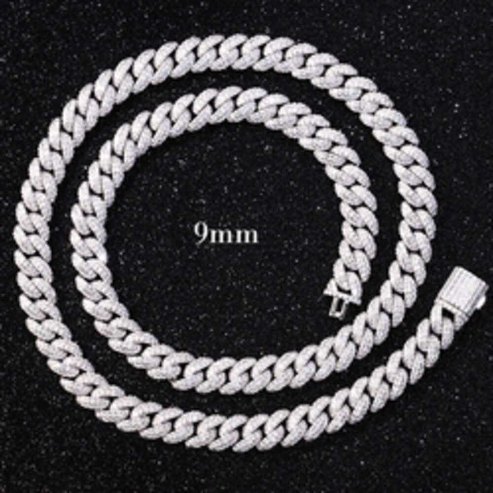 Full Ice Out Moissanite Cuban Chain 2rows 6mm 9mm 13mm 925 Solid Silver Moissanite Cuban Link Chain Mans Hip Hop Necklace