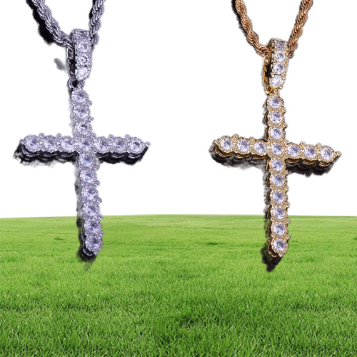 Men039s Zircon Cross Necklace Pendant Necklace Hip hop Jewelry Charm Bling Cubic Zircon Chain For Gift